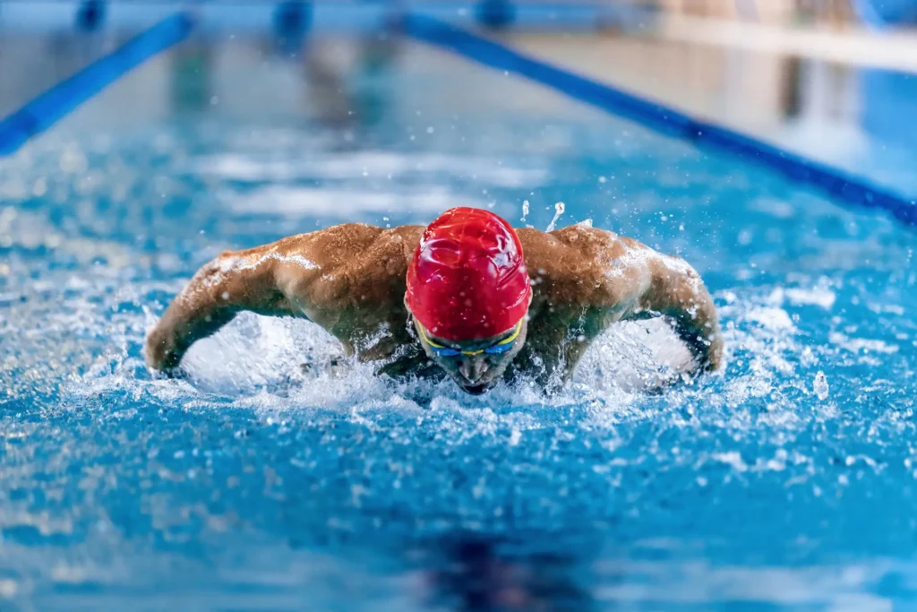 Male swimming the breaststroke technique